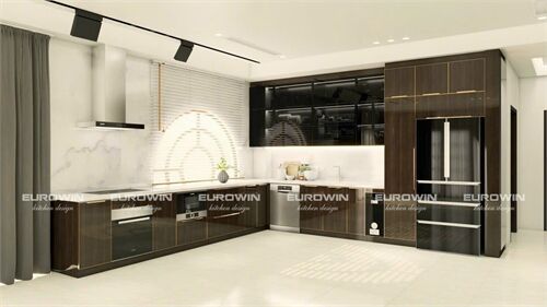 Tủ Bếp Inox Cánh Kính Chữ L (Mã SP: EU838)